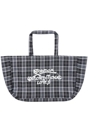 Large Capacity Black and White Checkered Graffiti Text Beach Shoulder Tote Bag - Trendy Y2K Style