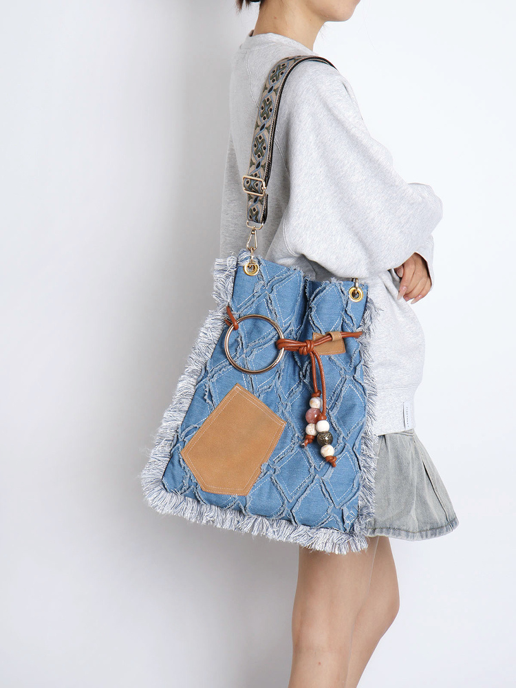 Large Capacity Bohemian Tassel Denim Bag - Ethnic Style Backpack, Crossbody & Shoulder Bag for Commuting & Travel Large Capacity Bohemian Tassel Denim Bag - Ethnic Style Backpack, Crossbody & Shoulder Bag for Commuting & Travel