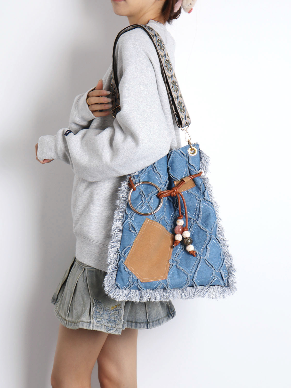 Large Capacity Bohemian Tassel Denim Bag - Ethnic Style Backpack, Crossbody & Shoulder Bag for Commuting & Travel Large Capacity Bohemian Tassel Denim Bag - Ethnic Style Backpack, Crossbody & Shoulder Bag for Commuting & Travel