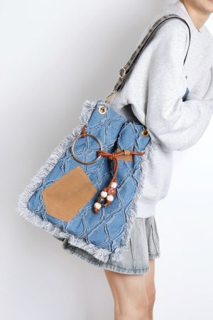 Large Capacity Bohemian Tassel Denim Bag - Ethnic Style Backpack, Crossbody & Shoulder Bag for Commuting & Travel