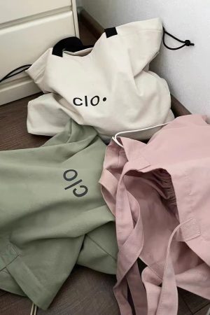 Large Capacity Canvas Drawstring Tote Bag for Commuting, Fresh Korean Style Minimalist Design with Letter Print