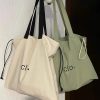 Large Capacity Canvas Drawstring Tote Bag for Commuting, Fresh Korean Style Minimalist Design with Letter Print