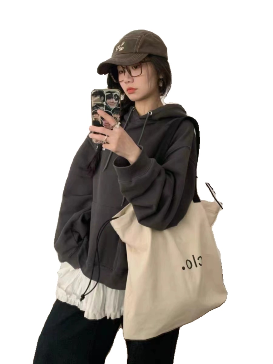 Large Capacity Canvas Drawstring Tote Bag for Commuting, Fresh Korean Style Minimalist Design with Letter Print Large Capacity Canvas Drawstring Tote Bag for Commuting, Fresh Korean Style Minimalist Design with Letter Print