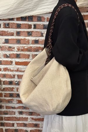 Large Capacity Casual Pastoral Tote Bag for Women - Versatile Linen Shoulder & Handheld Bag with Niche Design