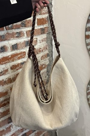 Large Capacity Casual Pastoral Tote Bag for Women - Versatile Linen Shoulder & Handheld Bag with Niche Design