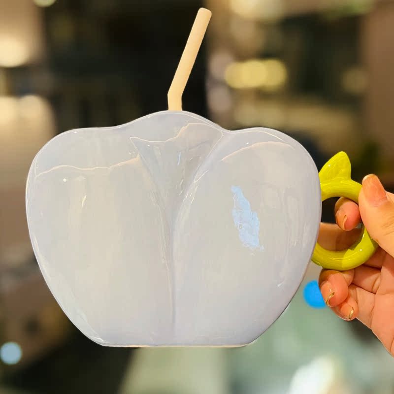 Large Capacity Ceramic Mug with Lid and Straw - Cute Summer Drinkware for Water, Coffee, and Iced Beverages Large Capacity Ceramic Mug with Lid and Straw - Cute Summer Drinkware for Water, Coffee, and Iced Beverages