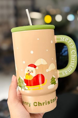 Large Capacity Ceramic Mug with Lid and Straw - Cute Summer Drinkware for Water, Coffee, and Iced Beverages