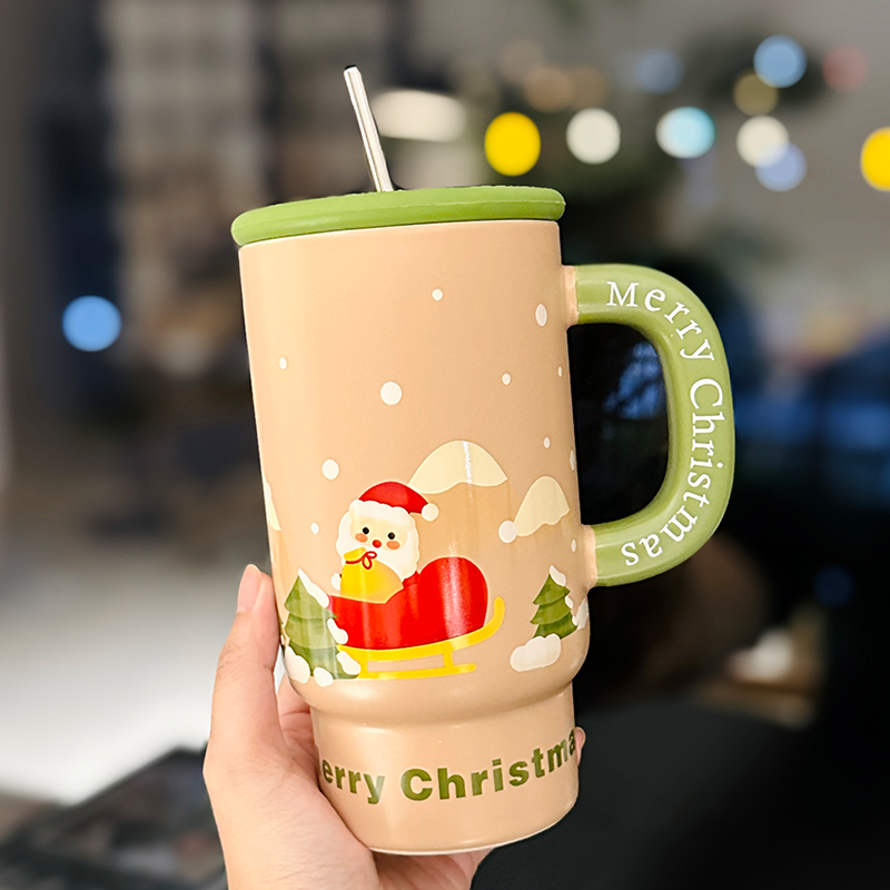 Large Capacity Ceramic Mug with Lid and Straw - Cute Summer Drinkware for Water, Coffee, and Iced Beverages Large Capacity Ceramic Mug with Lid and Straw - Cute Summer Drinkware for Water, Coffee, and Iced Beverages