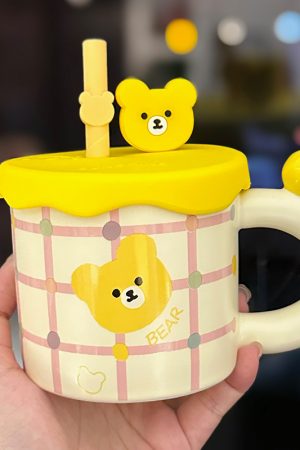 Large Capacity Ceramic Mug with Lid and Straw - Cute Summer Drinkware for Water, Coffee, and Iced Beverages
