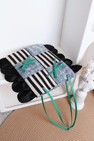 Large Capacity Color-Block Floral Shoulder Bag with Bow - 2024 Autumn/Winter Trendy Tote for Chic Style