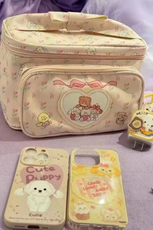 Large Capacity Cute Animal Print Cosmetic Bag - 2024 Storage Handbag for Makeup & Essentials, Trendy Square Design