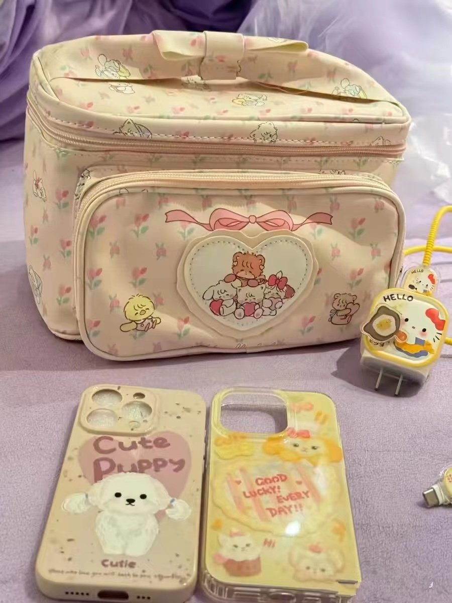 Large Capacity Cute Animal Print Cosmetic Bag - 2024 Storage Handbag for Makeup & Essentials, Trendy Square Design Large Capacity Cute Animal Print Cosmetic Bag - 2024 Storage Handbag for Makeup & Essentials, Trendy Square Design