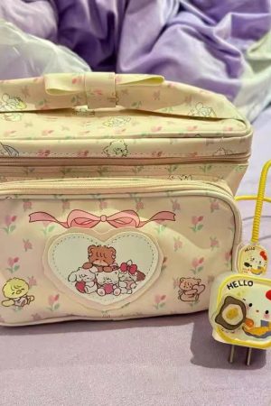 Large Capacity Cute Animal Print Cosmetic Bag - 2024 Storage Handbag for Makeup & Essentials, Trendy Square Design