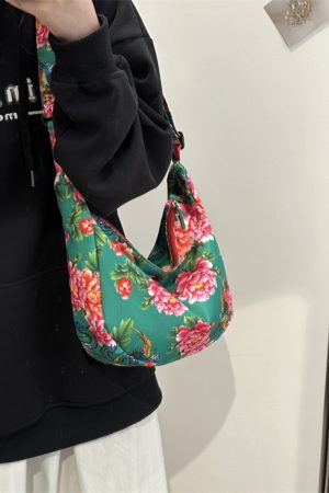 Large Capacity Floral Canvas Shoulder Bag for Women - Versatile Crossbody Dumpling Bag, 2025 Summer Style