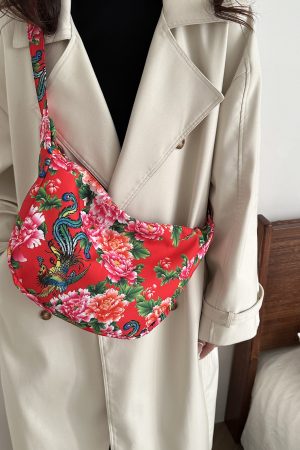 Large Capacity Floral Canvas Shoulder Bag for Women - Versatile Crossbody Dumpling Bag, 2025 Summer Style