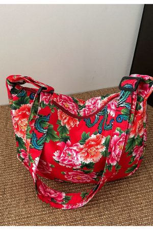 Large Capacity Floral Canvas Shoulder Bag for Women - Versatile Crossbody Dumpling Bag, 2025 Summer Style