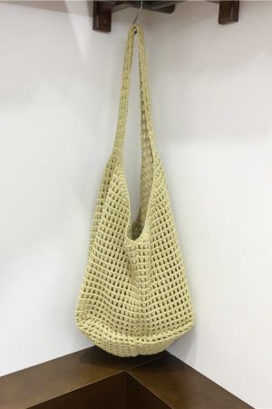 Large Capacity Hollow Mesh Net Tote Bag - Fashionable Knitted Woven Shoulder Bag for Summer, Lazy Style, Trendy Ins Aesthetic