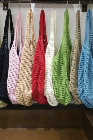 Large Capacity Hollow Mesh Net Tote Bag - Fashionable Knitted Woven Shoulder Bag for Summer, Lazy Style, Trendy Ins Aesthetic