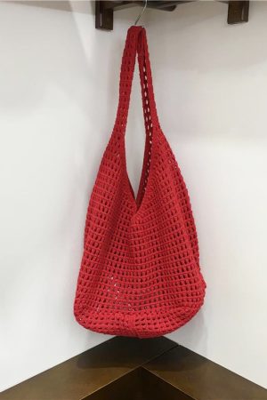 Large Capacity Hollow Mesh Net Tote Bag - Fashionable Knitted Woven Shoulder Bag for Summer, Lazy Style, Trendy Ins Aesthetic