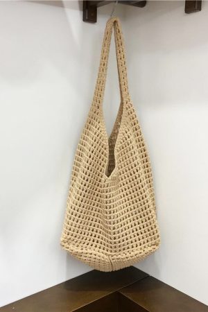 Large Capacity Hollow Mesh Net Tote Bag - Fashionable Knitted Woven Shoulder Bag for Summer, Lazy Style, Trendy Ins Aesthetic
