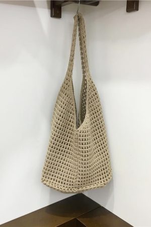 Large Capacity Hollow Mesh Net Tote Bag - Fashionable Knitted Woven Shoulder Bag for Summer, Lazy Style, Trendy Ins Aesthetic