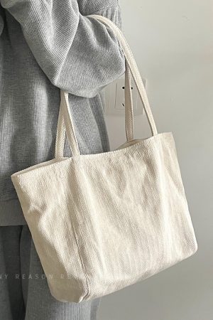 Large Capacity Korean Style Diagonal Stripe Canvas Tote Bag for Women - Casual Commuting Shoulder Bag