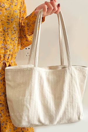 Large Capacity Korean Style Diagonal Stripe Canvas Tote Bag for Women - Casual Commuting Shoulder Bag