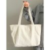 Large Capacity Korean Style Diagonal Stripe Canvas Tote Bag for Women - Casual Commuting Shoulder Bag