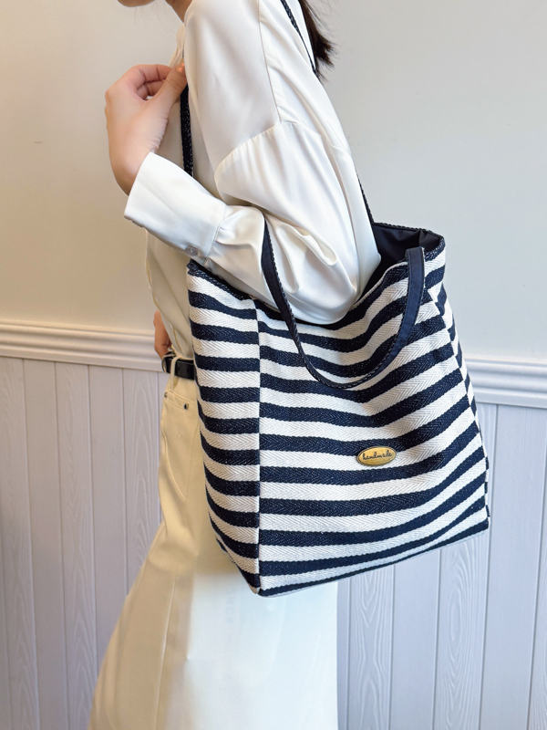 Large Capacity Minimalist Striped Canvas Tote Bag for Women - Ins Literary Lazy Style Spring/Summer Shoulder Bag Large Capacity Minimalist Striped Canvas Tote Bag for Women - Ins Literary Lazy Style Spring/Summer Shoulder Bag