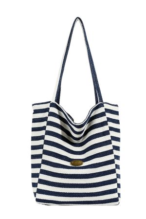 Large Capacity Minimalist Striped Canvas Tote Bag for Women - Ins Literary Lazy Style Spring/Summer Shoulder Bag