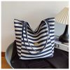 Large Capacity Minimalist Striped Canvas Tote Bag for Women - Ins Literary Lazy Style Spring/Summer Shoulder Bag
