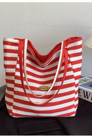 Large Capacity Minimalist Striped Canvas Tote Bag for Women - Ins Literary Lazy Style Spring/Summer Shoulder Bag