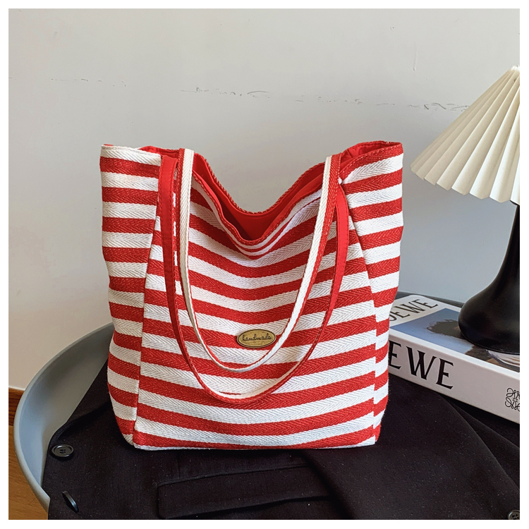 Large Capacity Minimalist Striped Canvas Tote Bag for Women - Ins Literary Lazy Style Spring/Summer Shoulder Bag Large Capacity Minimalist Striped Canvas Tote Bag for Women - Ins Literary Lazy Style Spring/Summer Shoulder Bag
