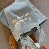 Large Capacity Retro Denim Canvas Tote Bag for Commuters and College Students - Embroidered Shoulder Handbag