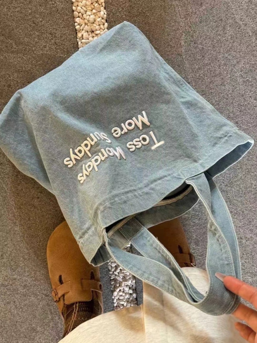 Large Capacity Retro Denim Canvas Tote Bag for Commuters and College Students - Embroidered Shoulder Handbag Large Capacity Retro Denim Canvas Tote Bag for Commuters and College Students - Embroidered Shoulder Handbag