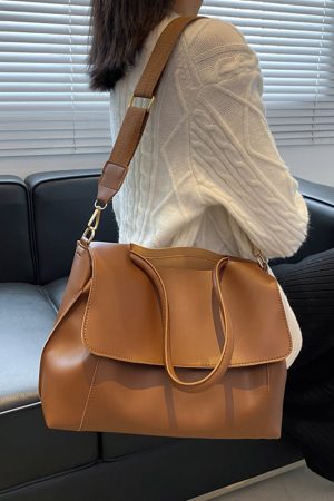 Large Capacity Soft Leather Handbag - Retro Minimalist Tote Shoulder Bag for Women