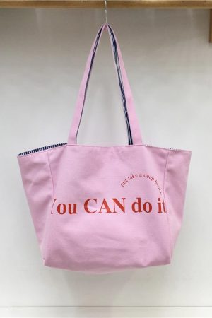 Large Capacity Striped Canvas Shoulder Bag - Double-Sided Fabric, Korean Style Casual Tote for Spring/Summer 2025