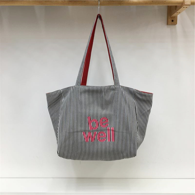 Large Capacity Striped Canvas Shoulder Bag - Double-Sided Fabric, Korean Style Casual Tote for Spring/Summer 2025 Large Capacity Striped Canvas Shoulder Bag - Double-Sided Fabric, Korean Style Casual Tote for Spring/Summer 2025
