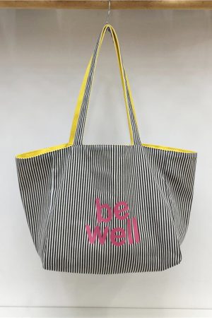 Large Capacity Striped Canvas Shoulder Bag - Double-Sided Fabric, Korean Style Casual Tote for Spring/Summer 2025