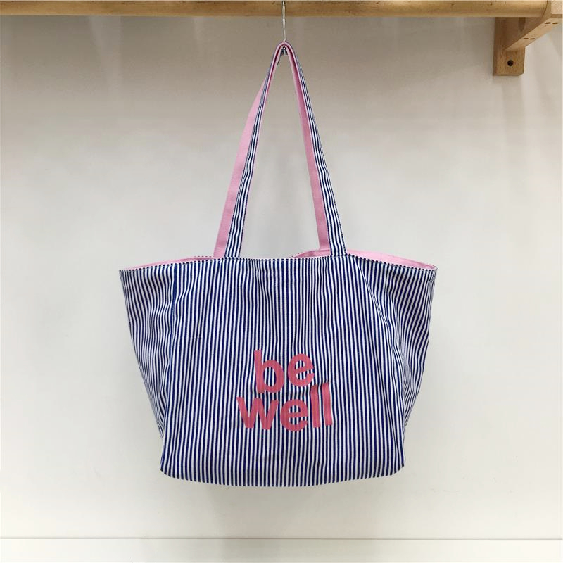 Large Capacity Striped Canvas Shoulder Bag - Double-Sided Fabric, Korean Style Casual Tote for Spring/Summer 2025 Large Capacity Striped Canvas Shoulder Bag - Double-Sided Fabric, Korean Style Casual Tote for Spring/Summer 2025