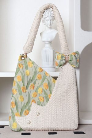 Large Capacity Tulip Cat Tote Bag - Cute Niche Design for Spring, Stylish Shoulder Crossbody Bag