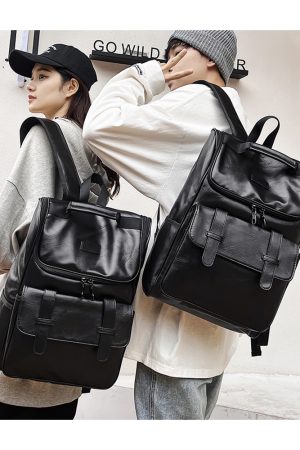 Large Capacity Unisex Genuine Leather Backpack for Travel & School - European American Style Double Shoulder Laptop Bag