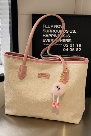 Large Capacity Women's Casual Shoulder Bag - 2025 Fashionable Embossed Tote for Commuting & Classroom Style