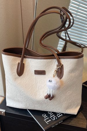 Large Capacity Women's Casual Shoulder Bag - 2025 Fashionable Embossed Tote for Commuting & Classroom Style