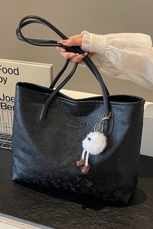 Large Capacity Women's Casual Shoulder Bag - 2025 Fashionable Embossed Tote for Commuting & Classroom Style