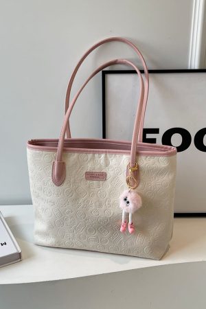 Large Capacity Women's Casual Shoulder Bag - 2025 Fashionable Embossed Tote for Commuting & Classroom Style