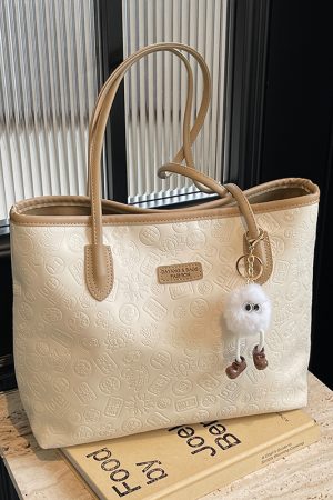 Large Capacity Women's Casual Shoulder Bag - 2025 Fashionable Embossed Tote for Commuting & Classroom Style