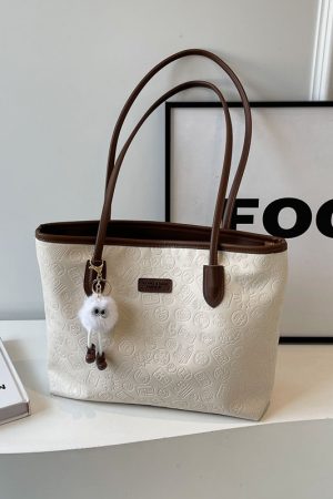 Large Capacity Women's Casual Shoulder Bag - 2025 Fashionable Embossed Tote for Commuting & Classroom Style