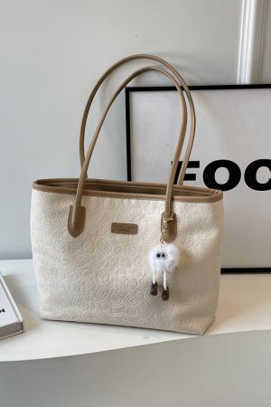 Large Capacity Women's Casual Shoulder Bag - 2025 Fashionable Embossed Tote for Commuting & Classroom Style