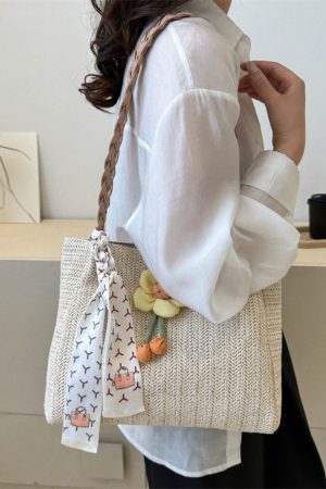 Large-Capacity Woven Straw Shoulder Bag for Women – 2025 Summer Versatile Beach Crossbody Tote